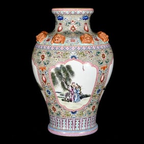 A FAMILLE ROSE 'EIGHT IMMORTALS' VASE