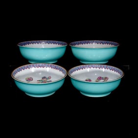 A SET OF ENAMEL 'FU, LU, SHOU AND XI CHARACTERS' BOWL
