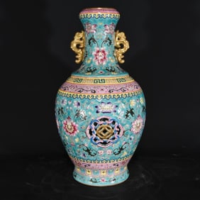 AN ENAMEL OPENWORK 'INTERLOCKING FLOWERS' VASE