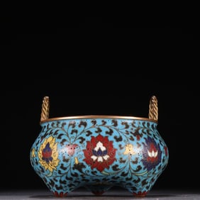 A CLOISONNÉ 'INTERLOCKING LOTUS' TRIPOD CENSER