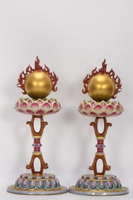 A PAIR OF ENAMEL RITUAL IMPLEMENT