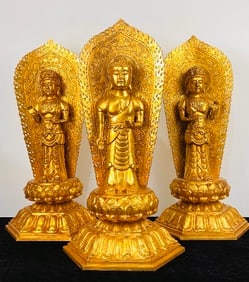 GILT BRONZE 'THREE HOLY BUDDHAS' STATUE