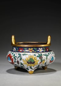 A CLOISONNé ENAMEL 'INTERLOCKING LOTUS' CENSER