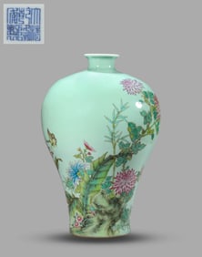 A PALE CELADON GLAZED 'BUTTERFLIES AMONG FLOWERS' MEIPING