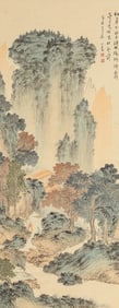 PU RU (1896-1963), ATTRIBUTED TO, LANDSCAPE WITH FIGURES