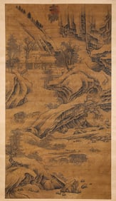 JING HAO (855-915), ATTRIBUTED TO, LANDSCAPE WITH FIGURES