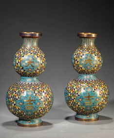 A PAIR OF CLOISONNé ENAMEL 'AUSPICIOUS ' DOUBLE-GOURD VASES