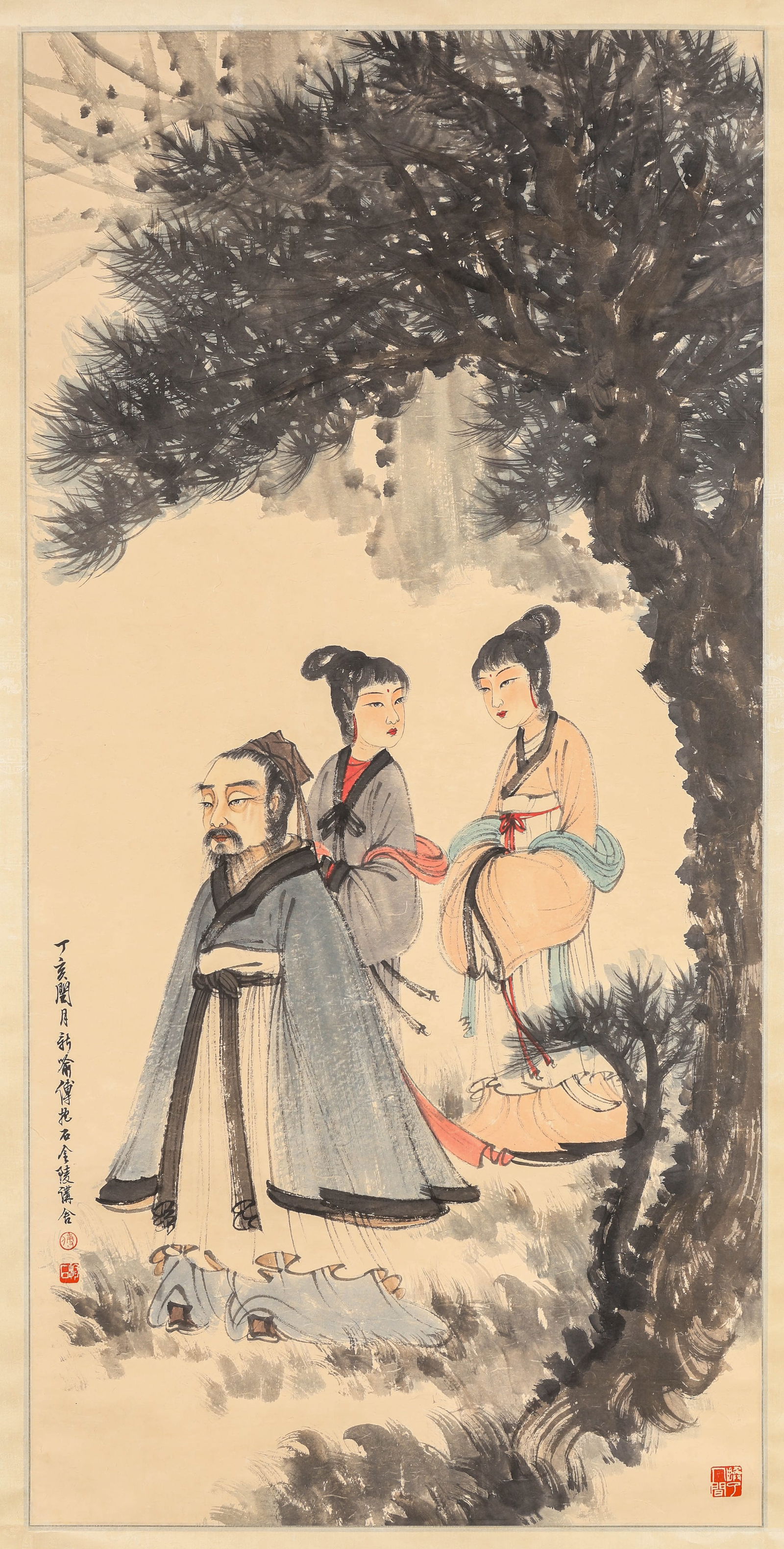 FU BAOSHI (1904-1965), ATTRIBUTED TO, FIGURE: FU BAOSHI (1904-1965), ATTRIBUTED TO, FIGURE Dimensions: Width 69 cm (27.17 in.) x Height 140 cm (55.12 in.). All measurements are approximate. Any condition statement is given as a courtesy to a clie