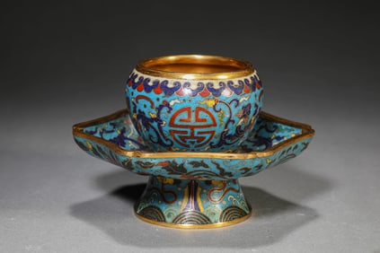 A CLOISONNé ENAMEL 'DRAGON' CUP AND SAUCER