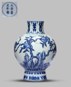 A BLUE AND WHITE 'BATS AND SHOU' VASE