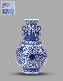 A BLUE AND WHITE 'PASSIONFLOWER'  VASE