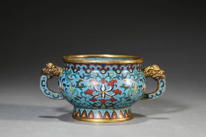 A CLOISONNé ENAMEL 'EUROPEAN FLOWER' CENSER WITH DOUBLE HANDLES