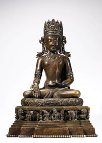 A TIBET TUBO-STYLE GEM-INLAID SHAKYAMUNI BUDDHA