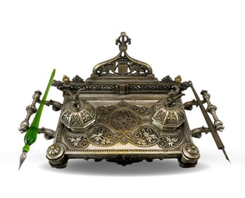 A SILVER-PLATED COPPER INKSTAND WITH AUSPICIOUS BEAST PATTERNS