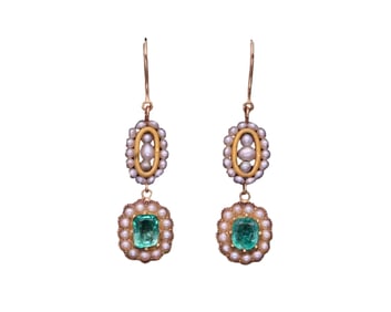 CHARLES X 18K GOLD COLOMBIAN EMERALD WILD PEARL EARRINGS