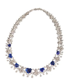 SAPPHIRE AND DIAMOND NECKLACE WITH FLORAL DESIGN