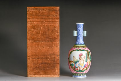 AN ENAMEL MEDALLION 'FIGURES' VASE