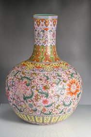 A FAMILLE ROSE 'FLORAL' GLOBULAR VASE