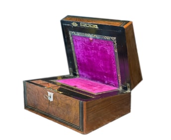 A PORTABLE OFFICE DESK INLAID WITH WOOD, COPPER AND MOTHER-OF-PEARL
