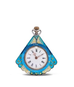 ENAMEL POCKET WATCH WITH A FAN-SHAPED CROWN FOR WINDING