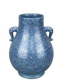 A FLAMBE-GLAZED ELEPHANT-HANDLED VASE