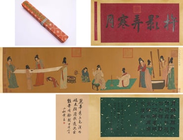 EMPEROR HUIZONG OF SONG (1082-1135), ATTRIBUTED TO, COPY OF ZHANG XUAN'S "POUNDING SILK"