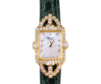 CHOPARD 18K GOLD MOTHER-OF-PEARL INLAID DIAMOND MECHANICAL WATCH