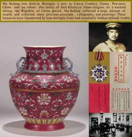 A RUBY-RED GROUND FAMILLE ROSE WITH 'BABAO' TWO-HANDLED VASE