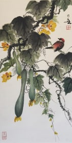HUANG HUANWU (1906-1985), ATTRIBUTED TO, LUFFA AND BIRD