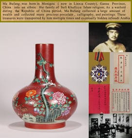 A CORAL-RED GROUND FAMILLE ROSE 'DEER, CRANE AND SPRING' WATER-CHESTNUT-SHAPED VASE