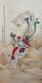 ZHANG DAQIAN (1899-1983), ATTRIBUTED TO, PLAYING FLUTE TO LURE PHOENIX