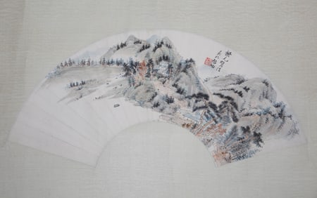 QI GONG (1912-2005), ATTRIBUTED TO, LANDSCAPE FAN