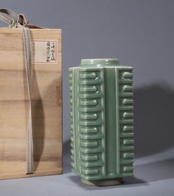 A LONGQUAN CELADON CONG-FORM VASE