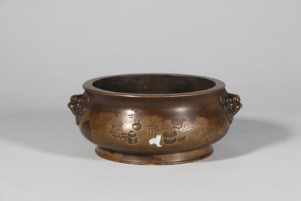 A CARVED BRONZE 'ANTIQUITIES' CENSER