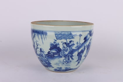 A BLUE AND WHITE 'FIGURE' JAR