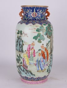 A FAMILLE ROSE 'FIGURE' TWO-HANDLED VASE