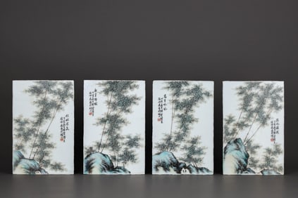 A SET OF FAMILLE ROSE 'BAMBOO' PORCELAIN PLAQUES