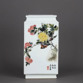 A FAMILLE ROSE 'FLOWERS, BIRDS AND POETRY' MOONFLASK