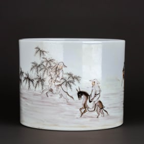 A GRISAILLE 'DU FU'S SPRING OUTING' BRUSH POT