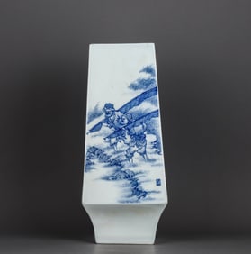 A BLUE AND WHITE 'FIGURES AND FLOWERS' VASE