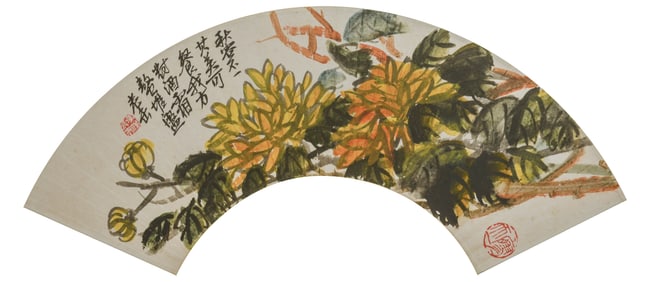 WU CHANGSHUO (1844-1927), ATTRIBUTED TO, FLOWERS FAN