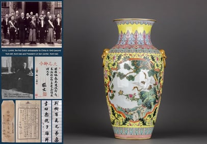 A YELLOW-GROUND FAMILLE ROSE MEDALLION 'FLOWERS AND BIRDS' VASE