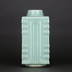 A PALE CELADON GLAZED CONG-FORM VASE
