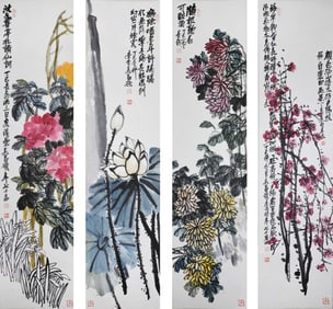 WU CHANGSHUO (1844-1927), ATTRIBUTED TO, FLOWERS (FOUR PANELS)