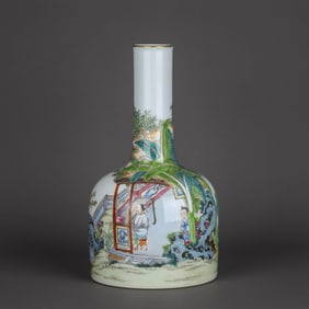 A FAMILLE ROSE 'FIGURES AND POETRY' BELL-SHAPED VASE