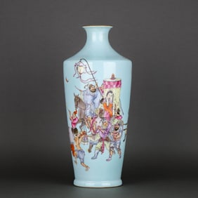 A TURQUOISE-GREEN GROUND FAMILLE ROSE 'FIGURE' VASE