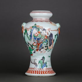 A WUCAI 'FIGURE' GARLIC-HEAD VASE