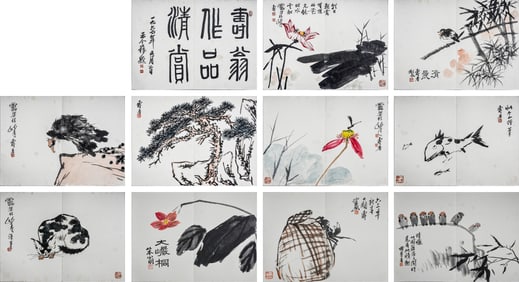PAN TIANSHOU (1897-1971), ATTRIBUTED TO, FLOWERS AND BIRDS (TEN LEAVES)