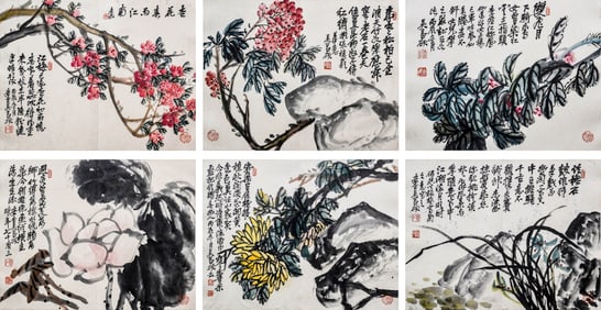 WU CHANGSHUO (1844-1927), ATTRIBUTED TO, FLOWERS (SIX LEAVES)