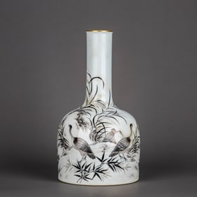 A GRISAILLE 'REEDS AND WILD GEESE' BELL-SHAPED VASE